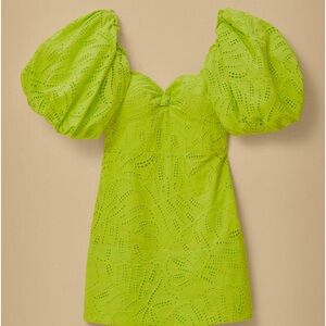 Farm Rio Green Monstera Eyelet Short Sleeve Mini Dress